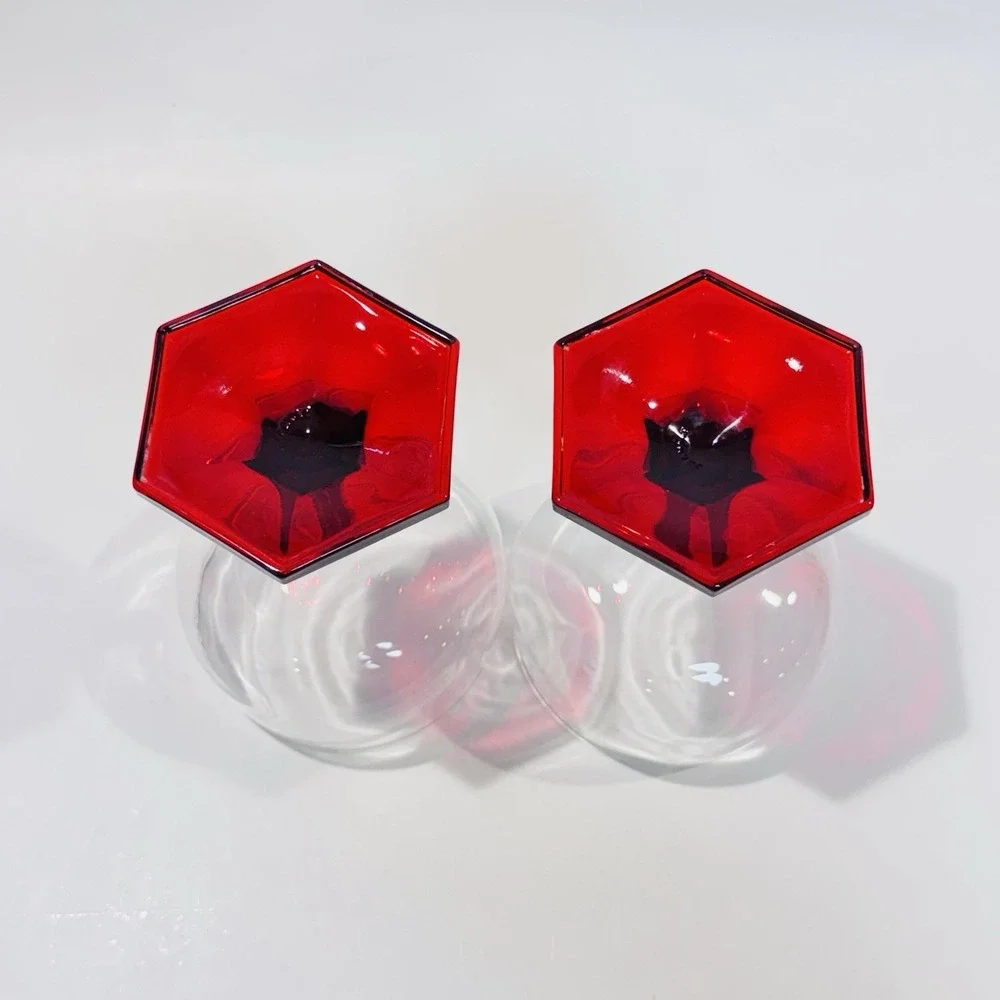 Vintage Ruby Red Pressed Glass Stemmed Wine Cocktail Glasses